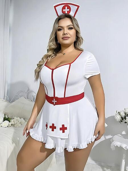 Büyük Beden Erotik Hemşire Kız Kostümü