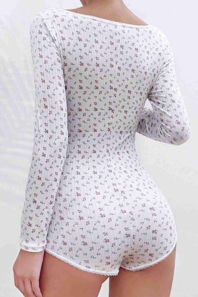 Çiçek Desenli Tasarım Tulum Gecelik Body Çok Renkli