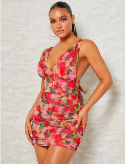 Çiçekli Sırt Dekolteli Kadın Gece Elbisesi - Real Passione