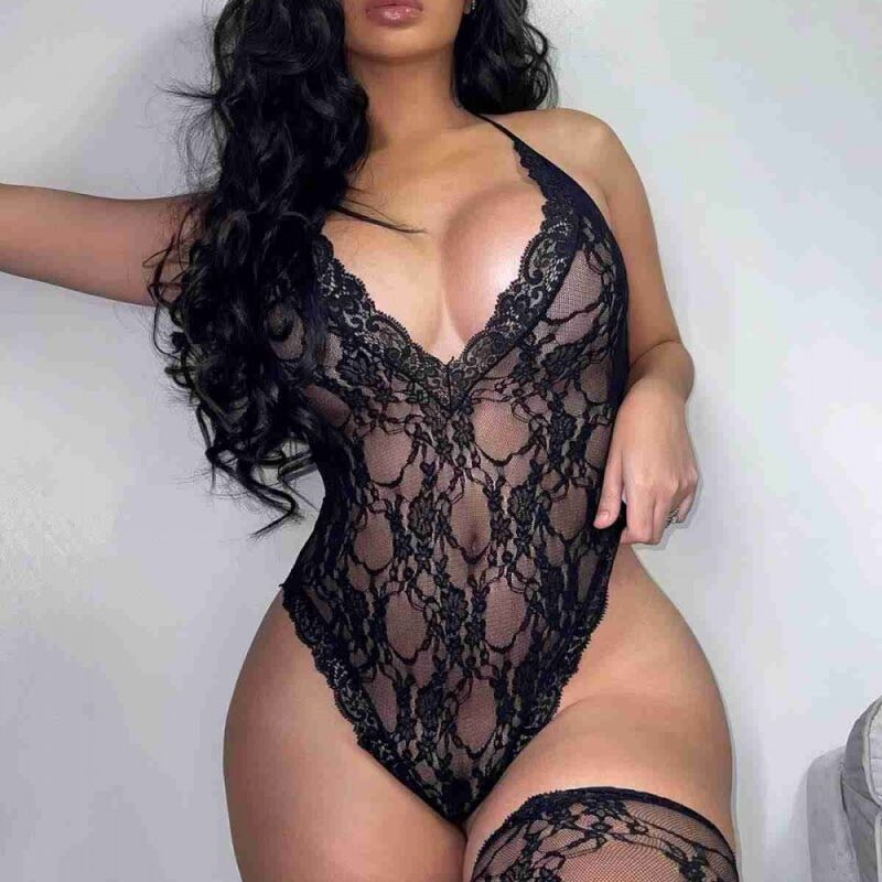 Dantel Çoraplı Fantezi iç giyim Bodysuit - 1