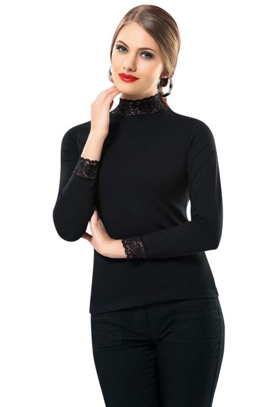 Lace Detailed Turtleneck Long Sleeve Blouse 2936 - 1