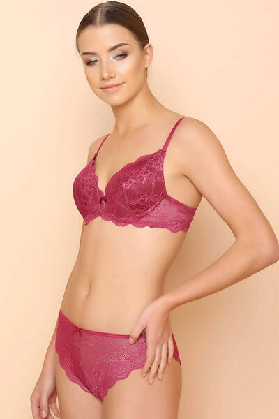 Lace Detailed Padded Bra Panty Set 4618