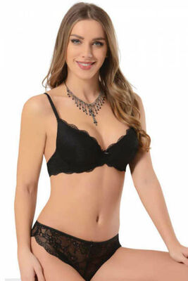 Lace Detailed Padded Bra Panty Set 4618 - Thumbnail