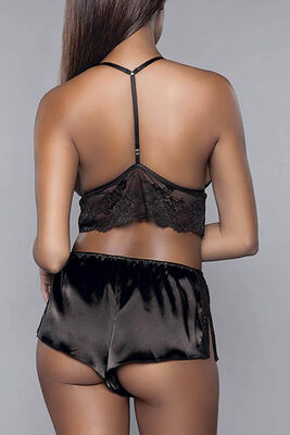 Dantel Detaylı Saten Bralet Sütyen Şort Takımı 8308 - Thumbnail