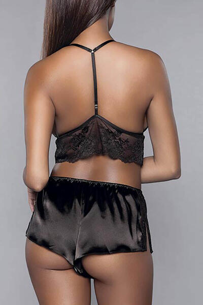 Dantel Detaylı Saten Bralet Sütyen Şort Takımı 8308