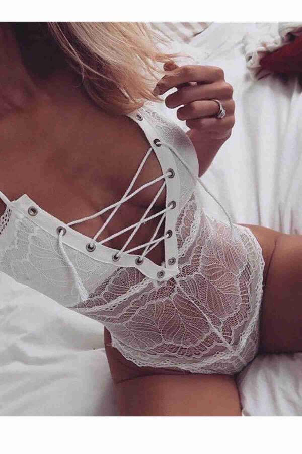 Dantel İşlemeli Beyaz Body Gecelik - 7