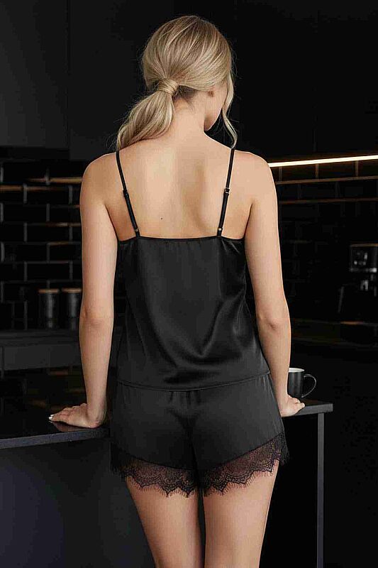 Dantel İşlemeli saten Şortlu Pijama Takım - 7
