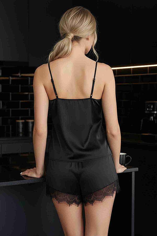 Dantel İşlemeli saten Şortlu Pijama Takım - 7