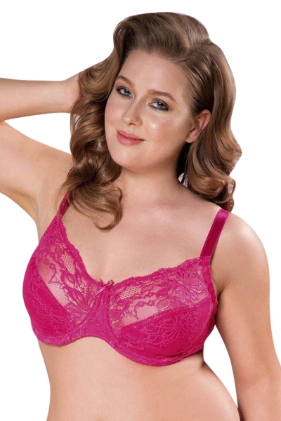 Lace Underwire Half Covered Minimizer Bra 3698 - Thumbnail