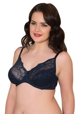 Lace Underwire Half Covered Minimizer Bra 3698 - Thumbnail
