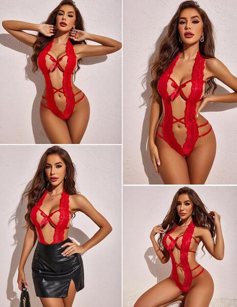Dantelli Derin Dekolteli Seksi Body V2906