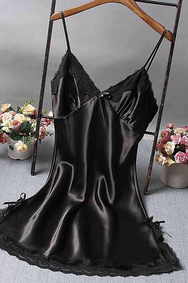 Dantelli Kısa Saten Gecelik - 1