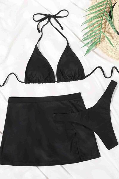 Deniz Etekli 3 lü Bikini Takım (Çıkartılabilir Kaplı) Siyah