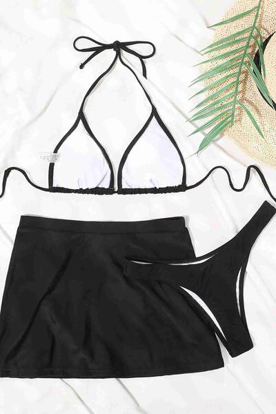 Deniz Etekli 3 lü Bikini Takım (Çıkartılabilir Kaplı) Siyah