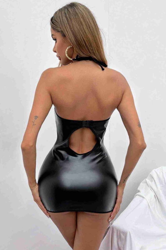 Deri Görünümlü Fantezi Gecelik Siyah - 3