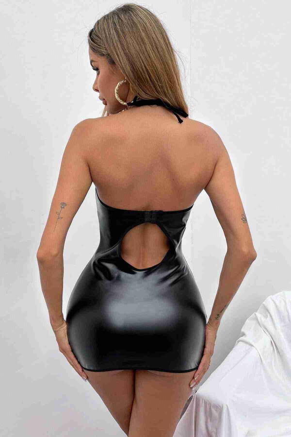 Deri Görünümlü Fantezi Gecelik Siyah - 3