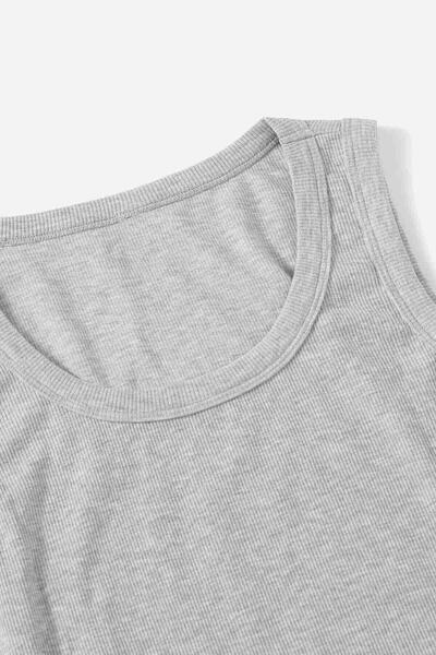 Düz Renk Kadın Kolsuz Bluz Crop Top Gri