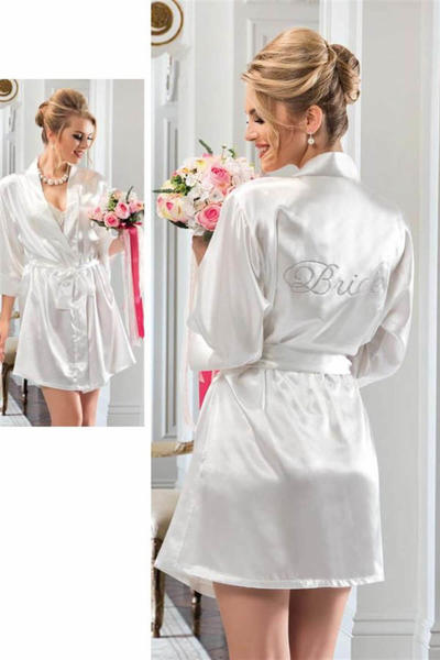 Ecru Back Bride Embroidered Bridal Dressing Gown 3232