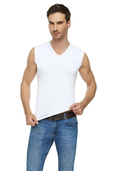 Men's Elastane V Neck Zero Sleeve T-Shirt ELT1305