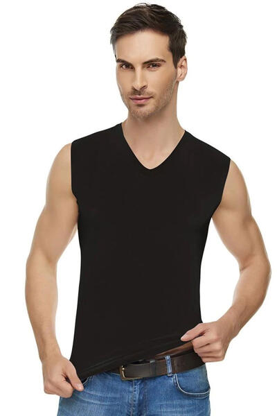 Men's Elastane V Neck Zero Sleeve T-Shirt ELT1305