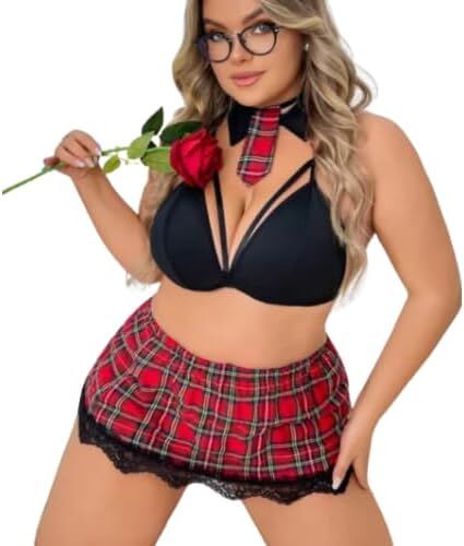 Fantezi Büyük Beden Seksi Okul Kostümü - 1