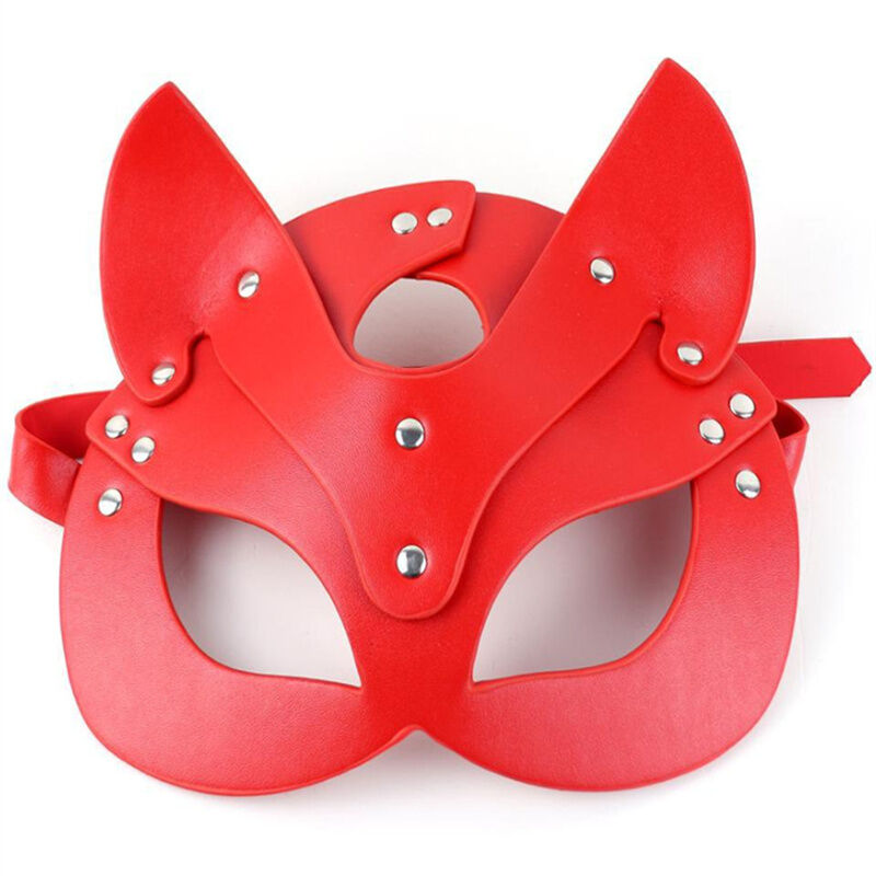 Fantezi Deri Kırmızı Kedi Maskesi - 2