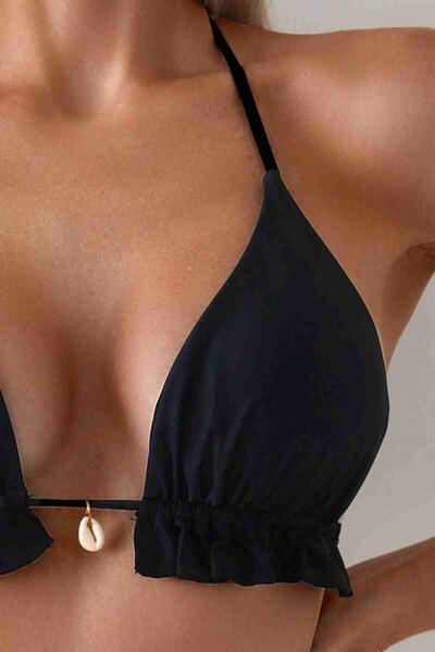 Gögüs Aksesuar Detaylı Bikini Üstü (Çıkartılabilir Kaplı) Siyah -