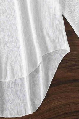 Gömlek Görünümlü Likralı Plaj Elbisesi Pareo Cover Up Kimono Beyaz - Thumbnail