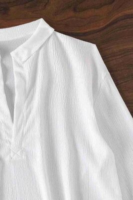 Gömlek Görünümlü Likralı Plaj Elbisesi Pareo Cover Up Kimono Beyaz - Thumbnail