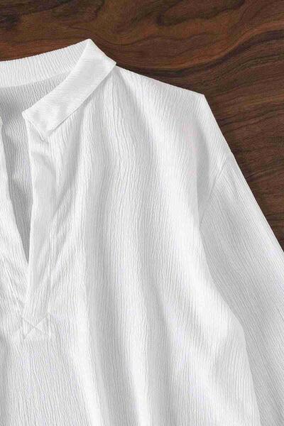 Gömlek Görünümlü Likralı Plaj Elbisesi Pareo Cover Up Kimono Beyaz