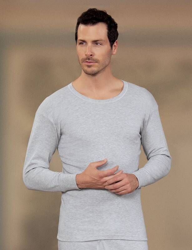 Men's Gray Crew Neck Long Sleeve Top Underwear ME016 - Şahinler