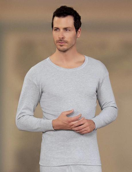 Men's Gray Crew Neck Long Sleeve Top Underwear ME016