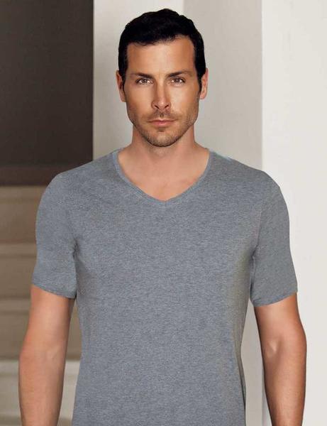 Gray V Neck Short Sleeve Modal Men's T-Shirt ME134