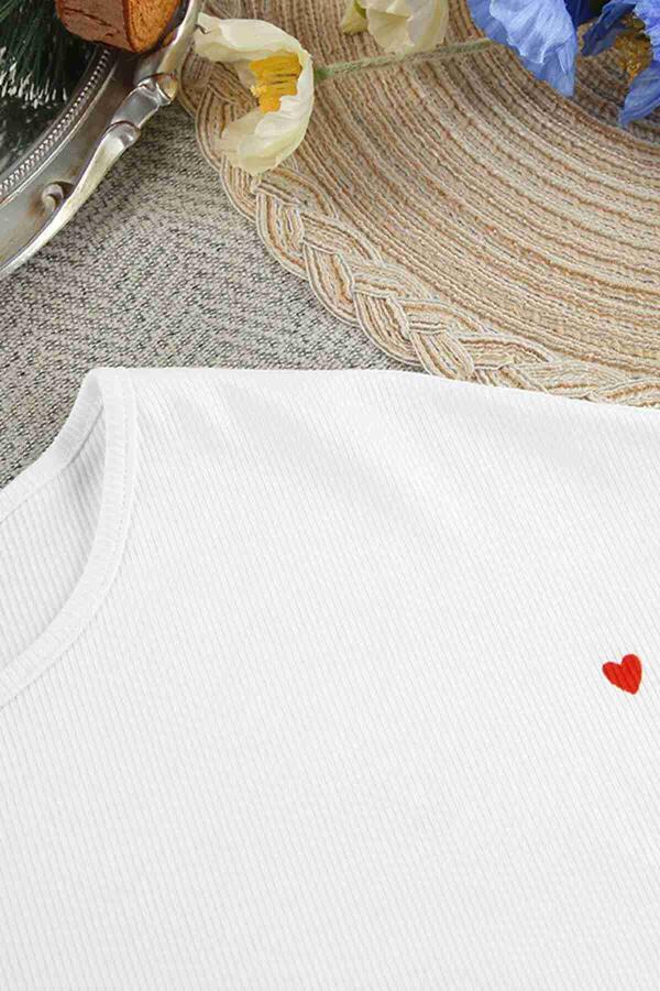 Kalp Baskılı Uzun Kollu İnce Kumaş Dökümlü Pijama Takımı Beyaz - 4