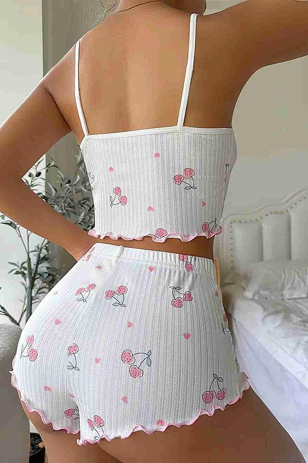 Kiraz Baskılı Askılı Şortlu Pijama Takımı - 3