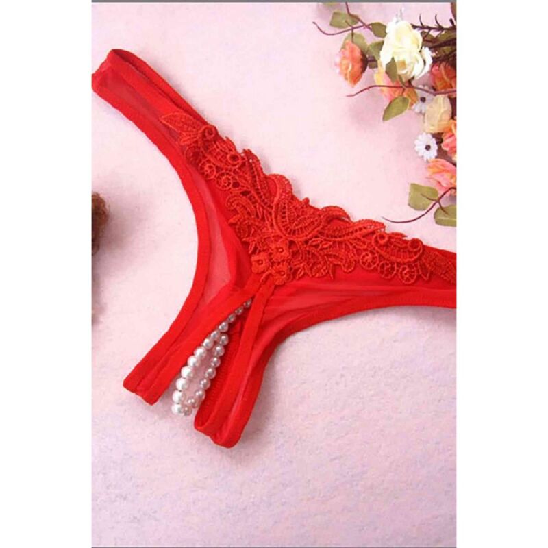 Kırmızı Fantazi Külot Özel Bölgesi İncili Açık - 1