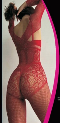 Kırmızı File Kollu Dantel Body Çorap 4011 - Thumbnail
