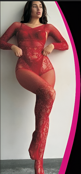 Kırmızı File Kollu Dantel Body Çorap 4011