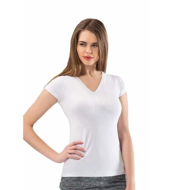 Klasik V Yaka Kısa Kollu Kadın Bluz - Anıt