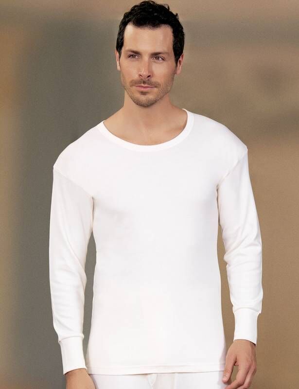 Cream Crew Neck Long Sleeve Men's Top Underwear ME016 - Şahinler