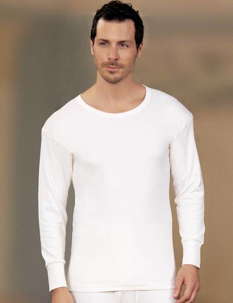 Cream Crew Neck Long Sleeve Men's Top Underwear ME016