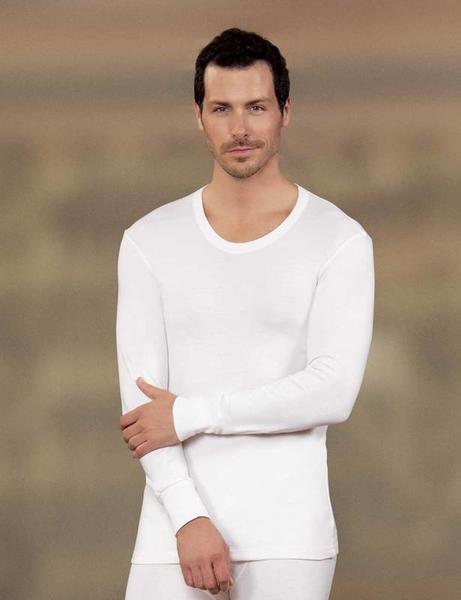 Cream Long Sleeve Crew Neck Thermal Underwear ME093