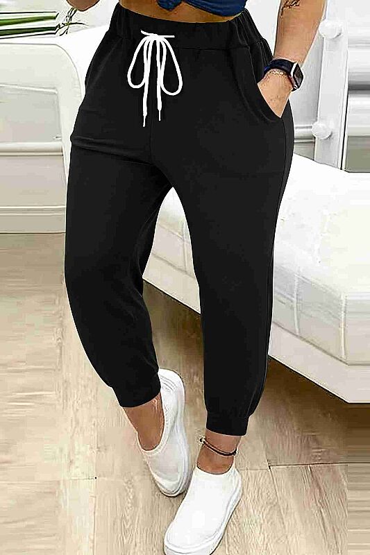 Lastik Paça Yüksek Bel Cepli Eşofman Altı Jogger Siyah - 1