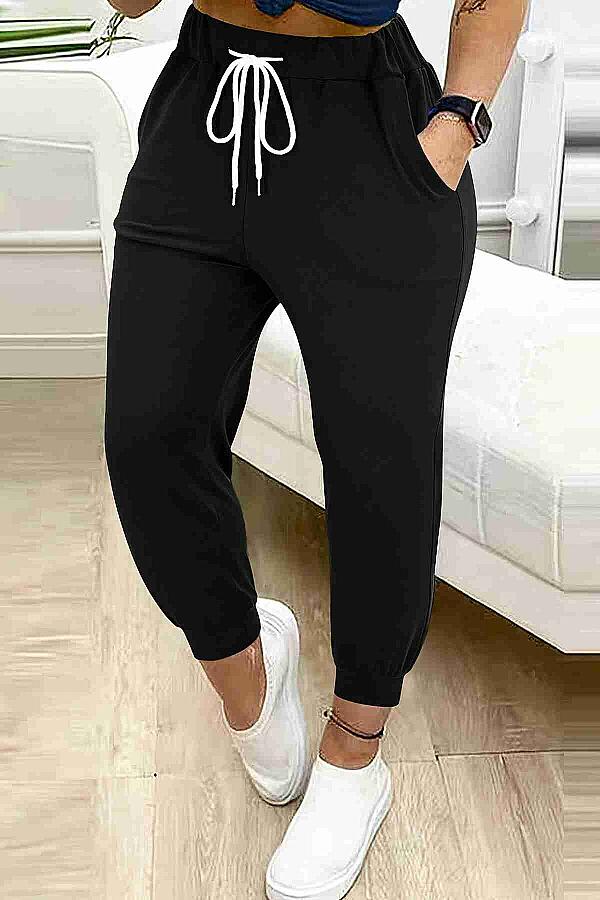 Lastik Paça Yüksek Bel Cepli Eşofman Altı Jogger Siyah - 1