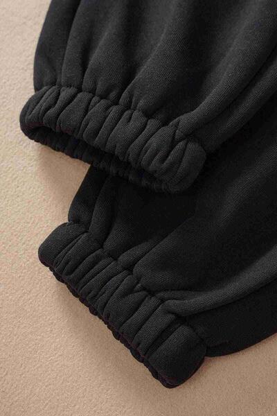 Lastik Paça Yüksek Bel İçi Şardonlu Özel Kumaş Eşofman Altı Jogger Siyah