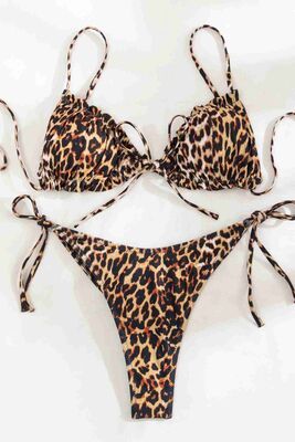 Leopar Desenli İpli Tasarım Bağlamalı Bikini Üstü Çok Renkli - MS43769 - Thumbnail