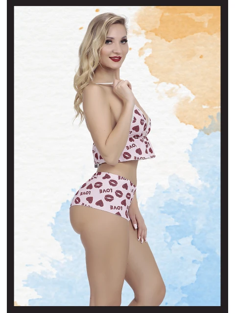 LOVE Baskılı Şortlu Bralet Takımı