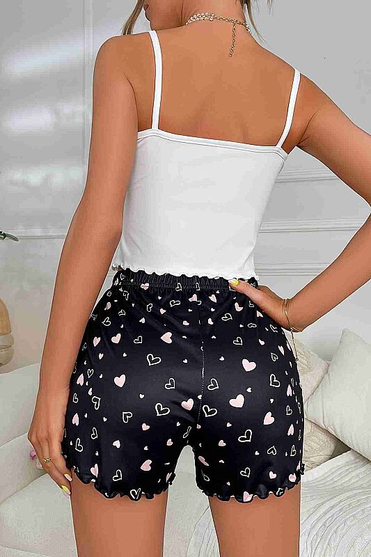 Love Kalp Baskılı Şortlu Pijama Takımı - 3