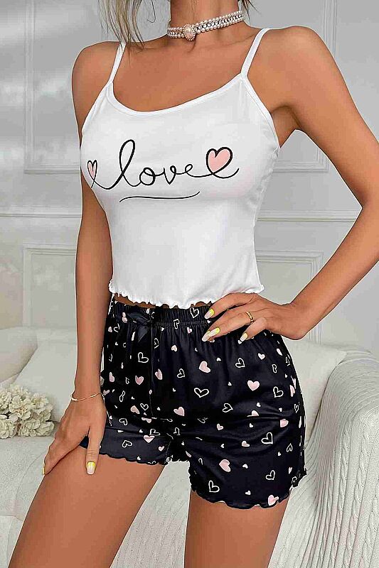 Love Kalp Baskılı Şortlu Pijama Takımı - Merry See