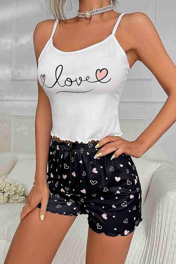 Love Kalp Baskılı Şortlu Pijama Takımı - 1